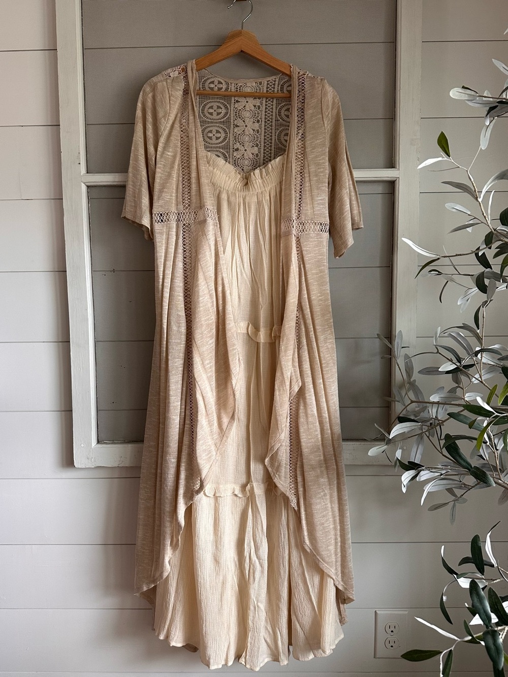 Women’s Cream Maxi Dress with Tie Straps - Picture 6 of 7